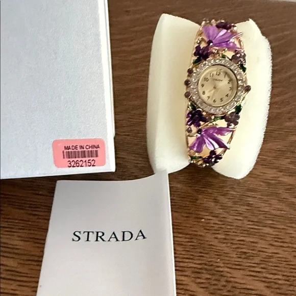 Strada Gold Watch with Purple Floral Accents - Picture 5 of 7